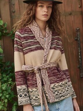 NEW THE GREAT. riding cardigan in rusted red multi small